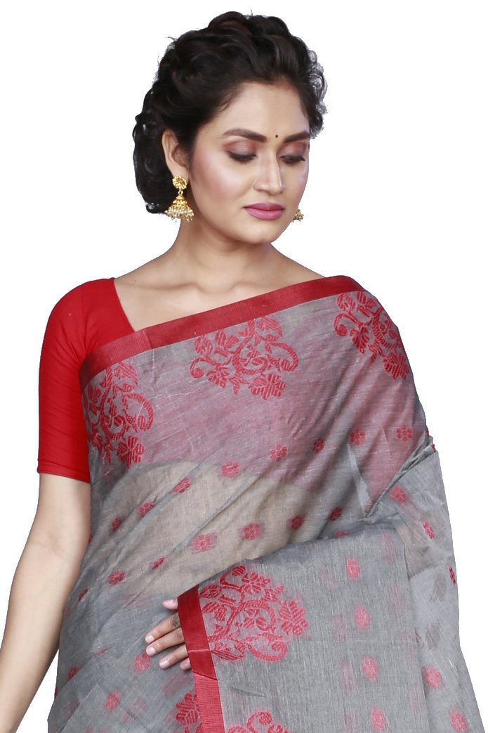 Grey Pure Cotton Botgach Tant Saree (544)